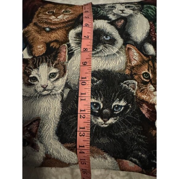 Vintage Cat Themed Decorative Tapestry Style Throw Pillow Paw Print Back - Picture 9 of 9